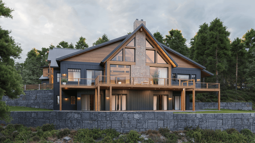 Single-family home rendering: exterior 3D visualization