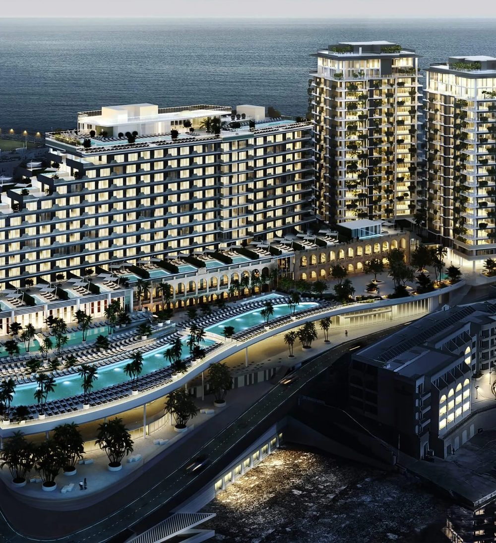 Real estate architectural visualization of a hotel complex exterior