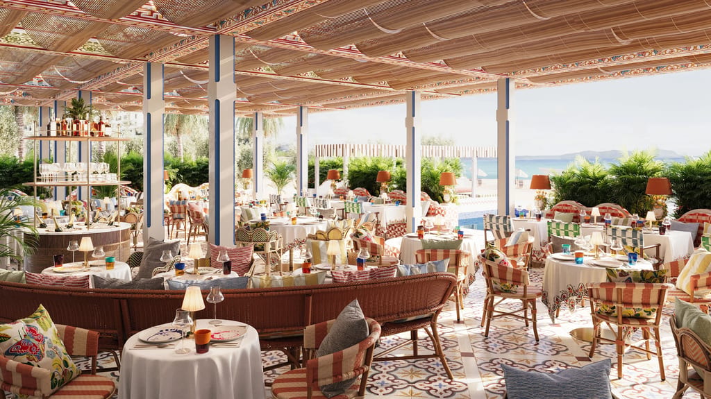 3D interior rendering of a resort restaurant