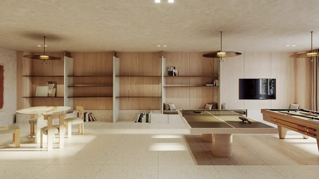 3D interior visualization of a community lounge