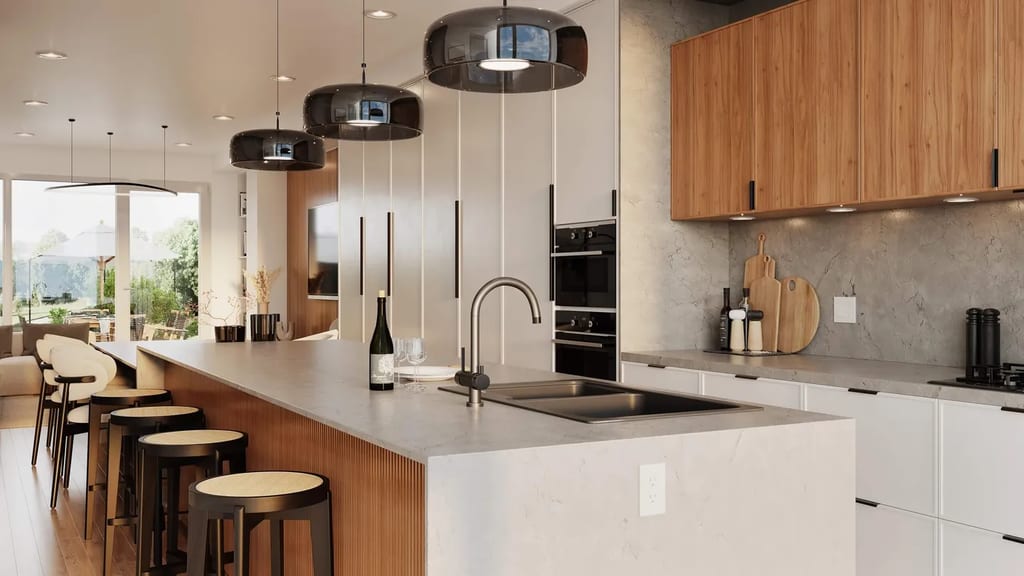 3D interior visualization of a modern kitchen