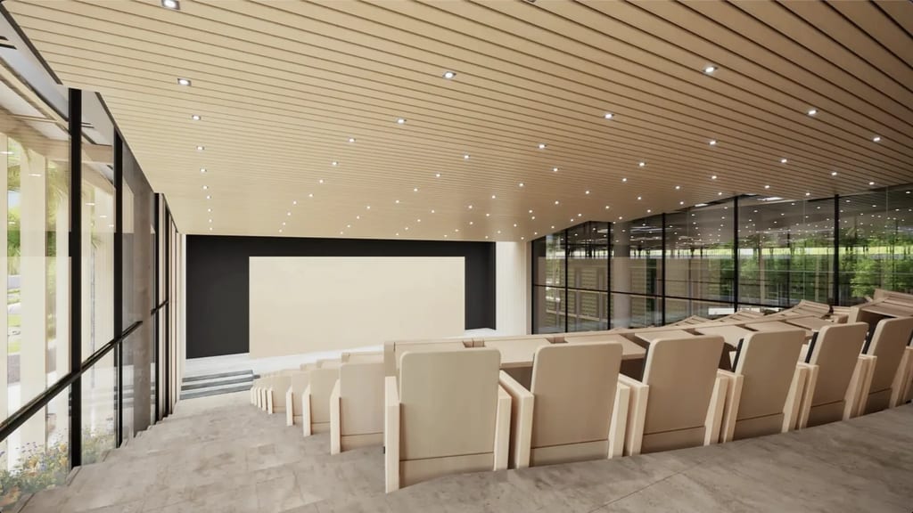 3D interior rendering of a lecture hall