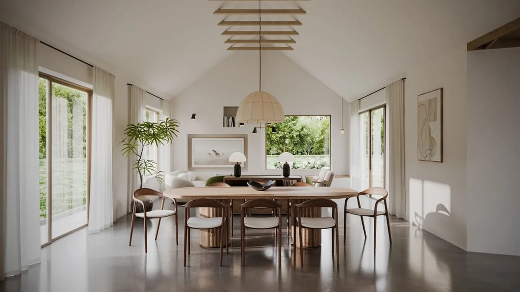 3D interior rendering of a dining room