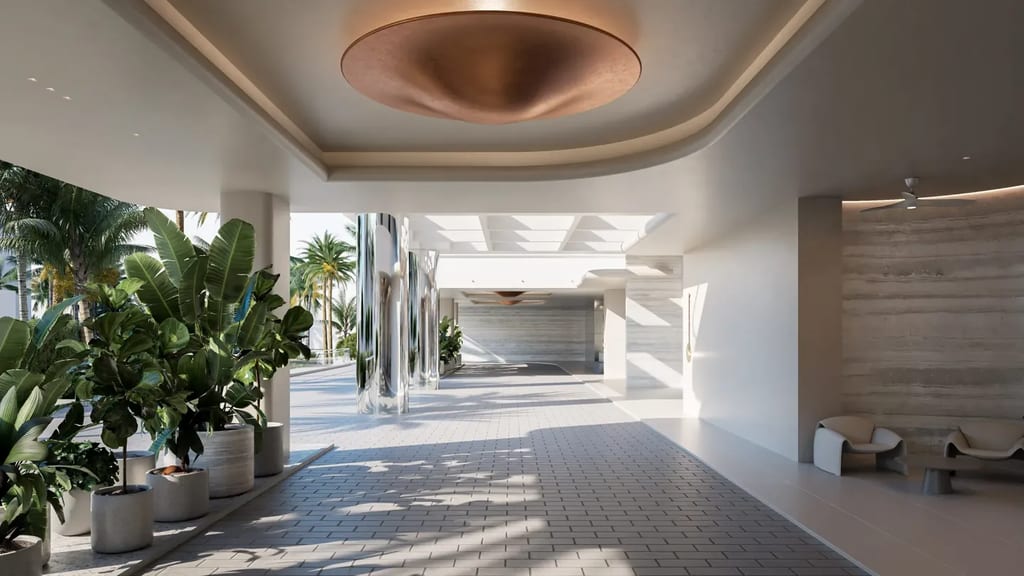 Architectural visualization: interior render of a hotel lobby