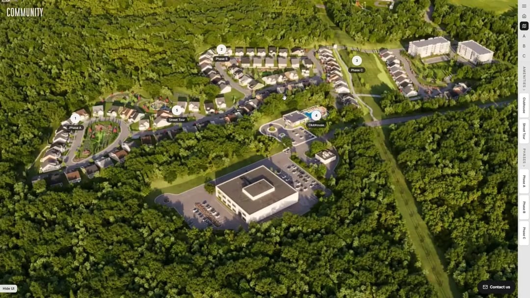 Interactive site plan with hotspots over a community
