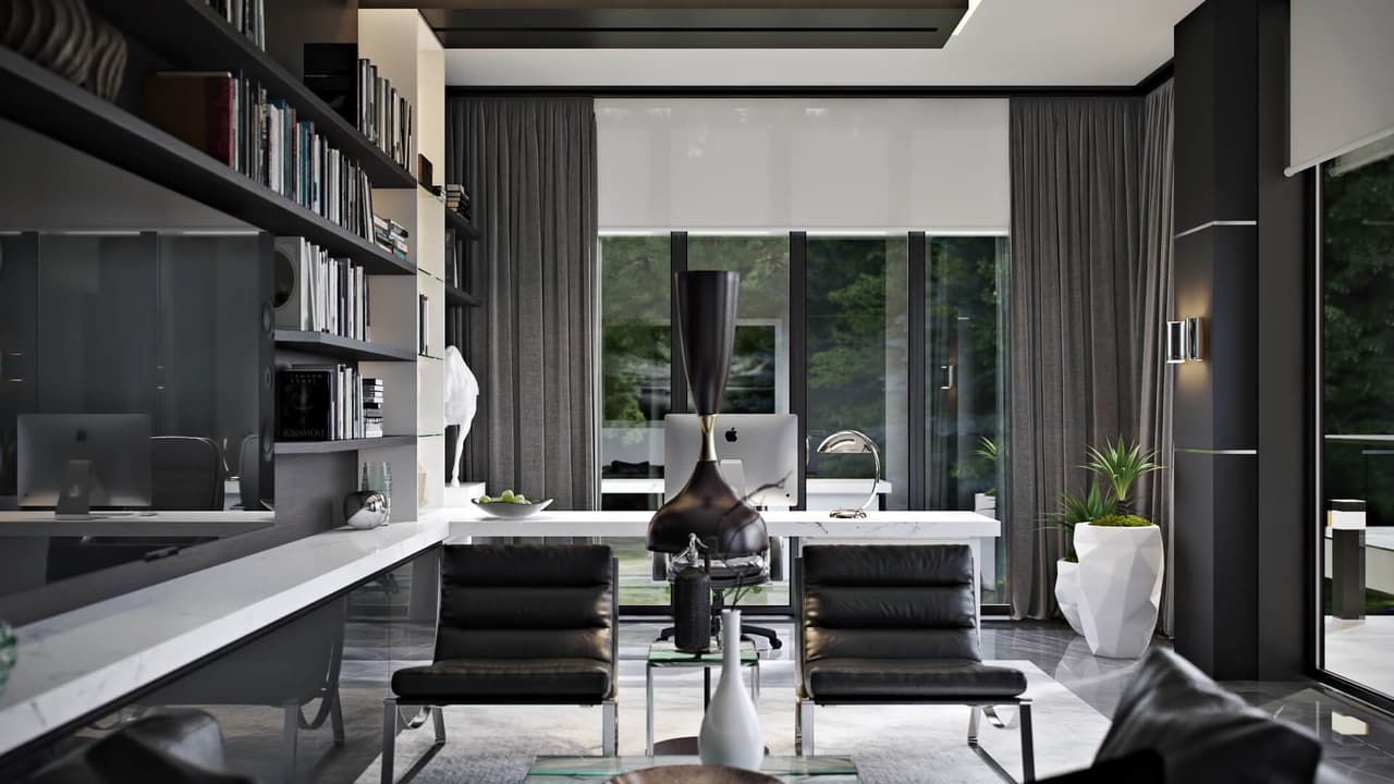 3D Rendering For Interior Design Of Office In Black View03