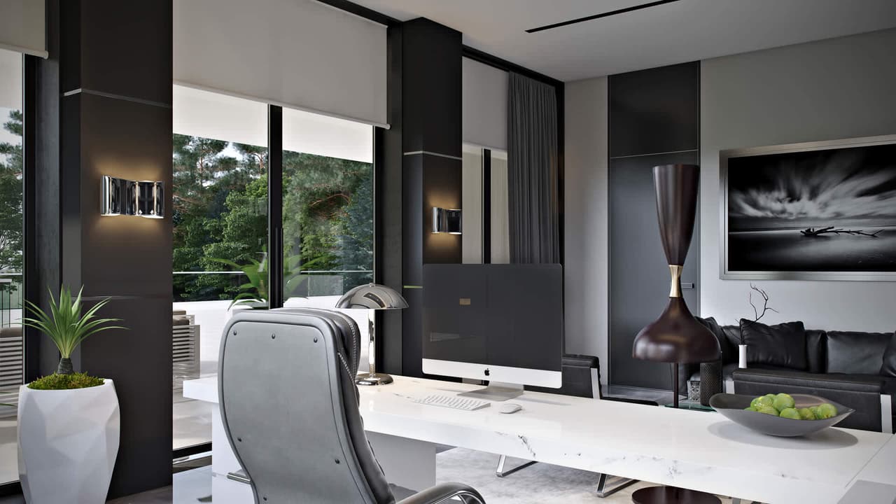 3D Rendering For Interior Design Of Office In Black View05