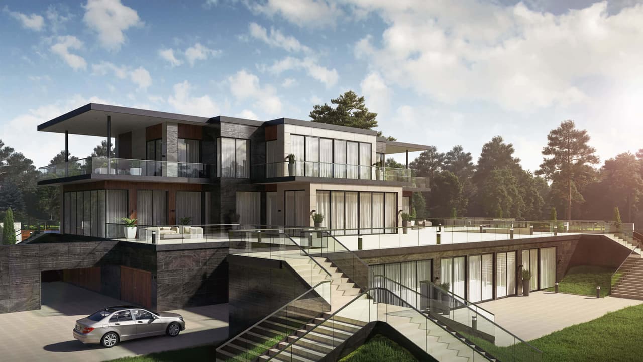 Realistic Exterior Rendering For House Design On A Hill