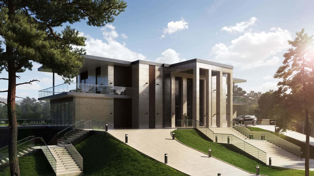 Realistic Exterior Rendering For House Design On A Hill