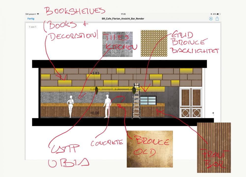 Texture references for cafe interior 3D visualization