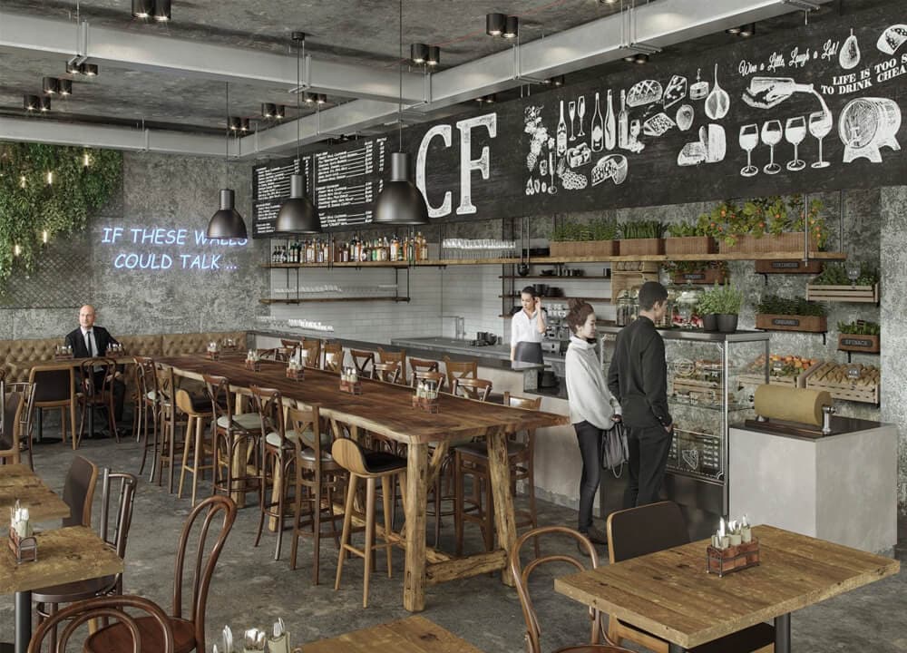 Cafe interior 3D rendering — photorealistic CGI result