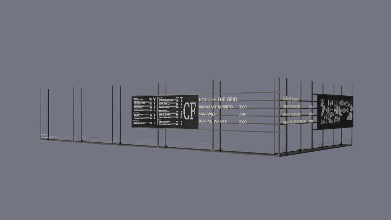 3D model of menu board — cafe interior rendering detail