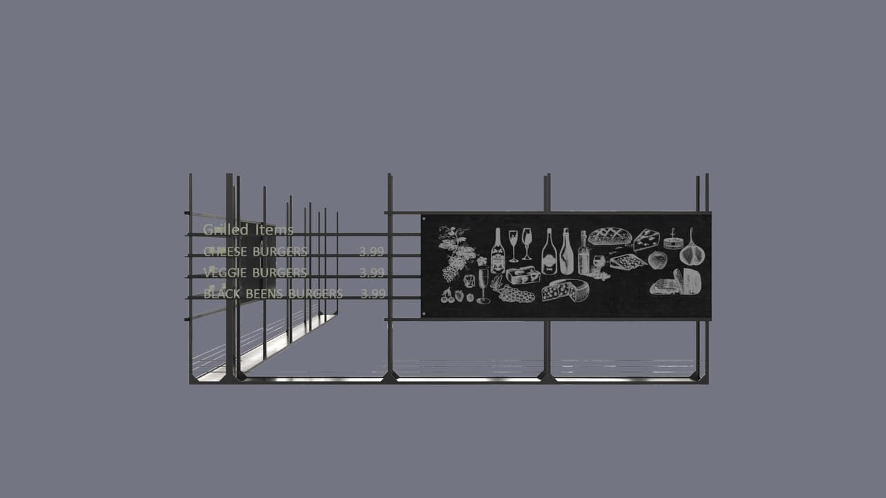 Custom menu board 3D modeling for cafe rendering project