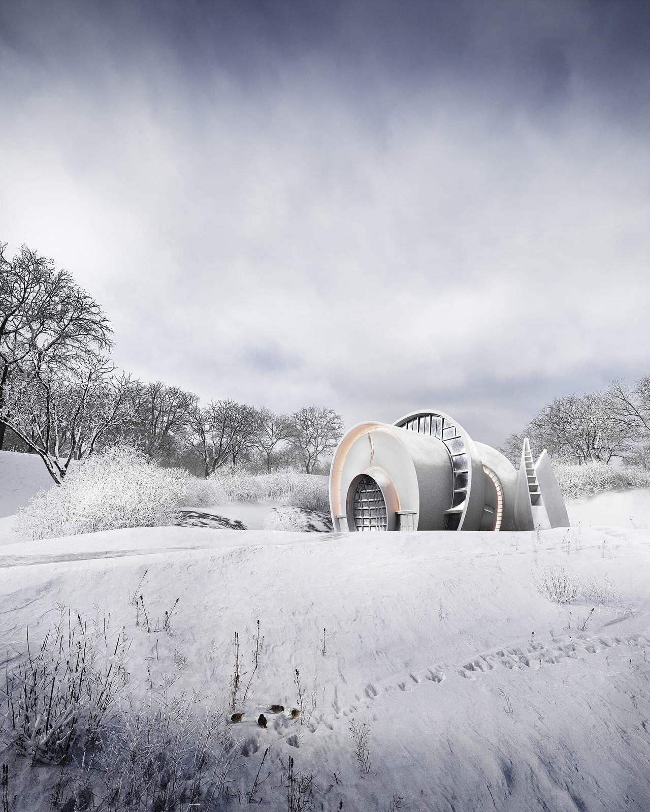 Architectural Design Visualization in a Winter Scene