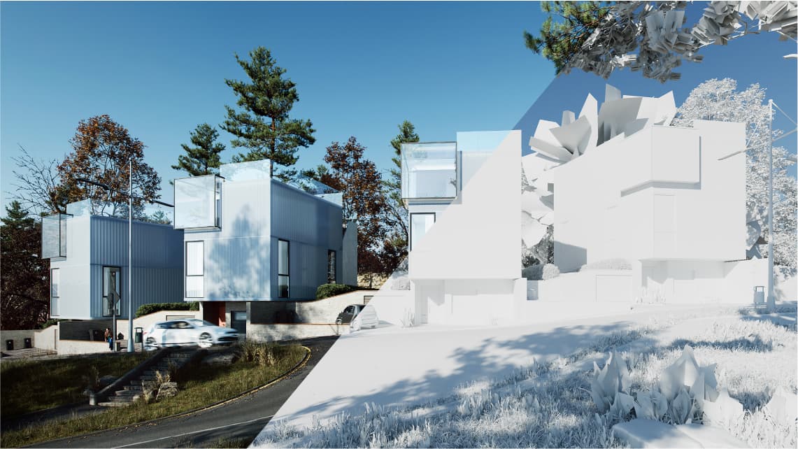 Photorealistic architectural render — 3D scene setup