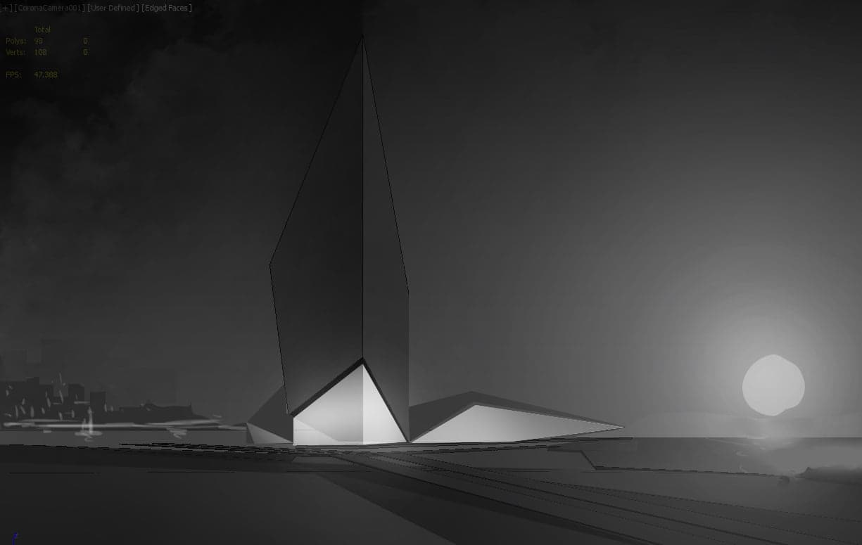 Hotel rendering concept sketch — first version