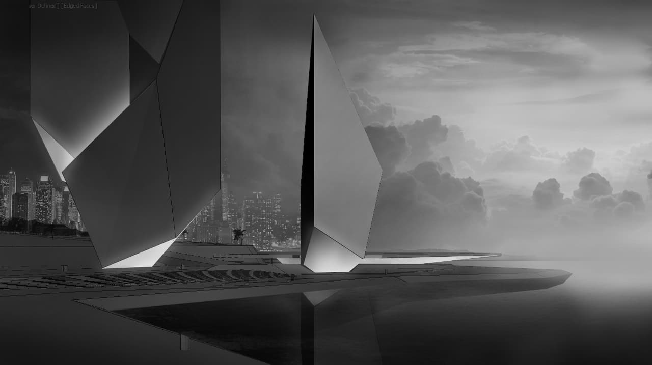 Hotel render concept sketch — refined composition