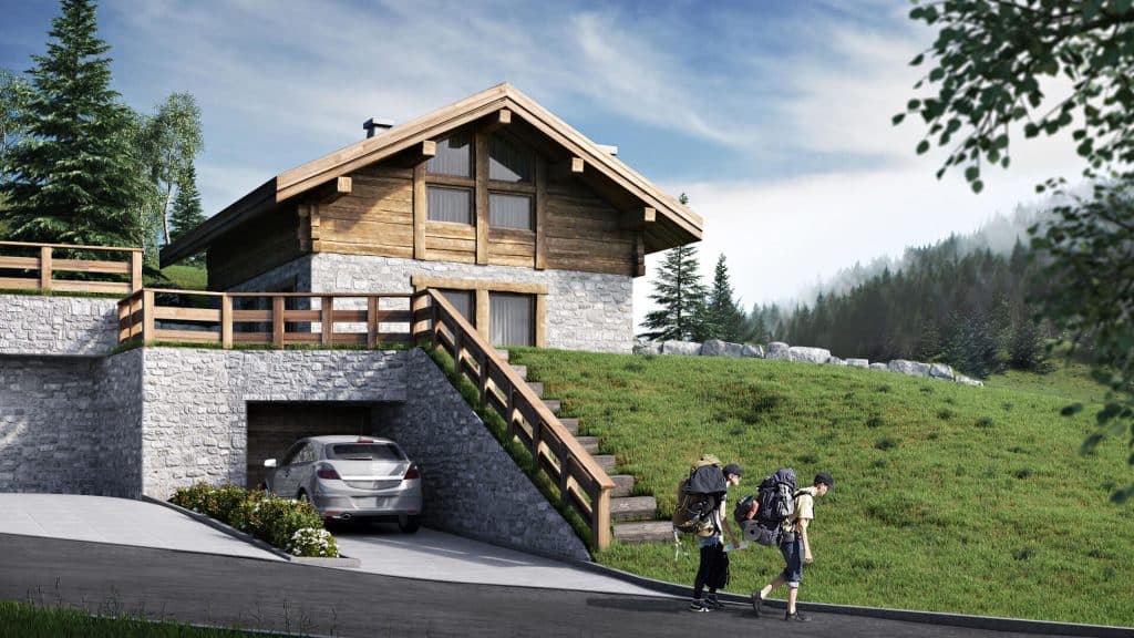House Exterior Rendering for a Chalet: Wood Facade