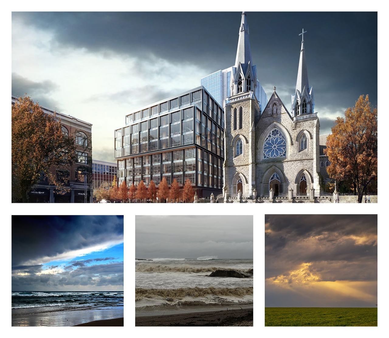 Hotel exterior rendering — mood and weather references