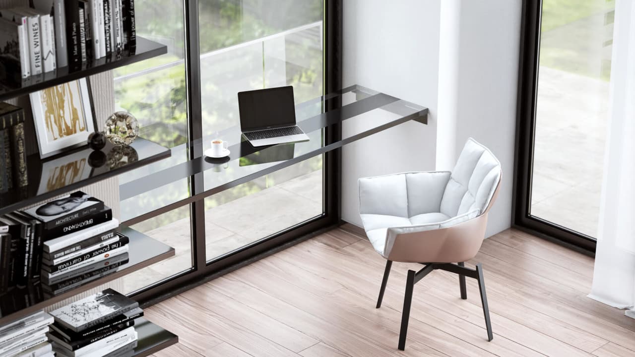 Office 3D Rendering of a Workplace in a Bedroom