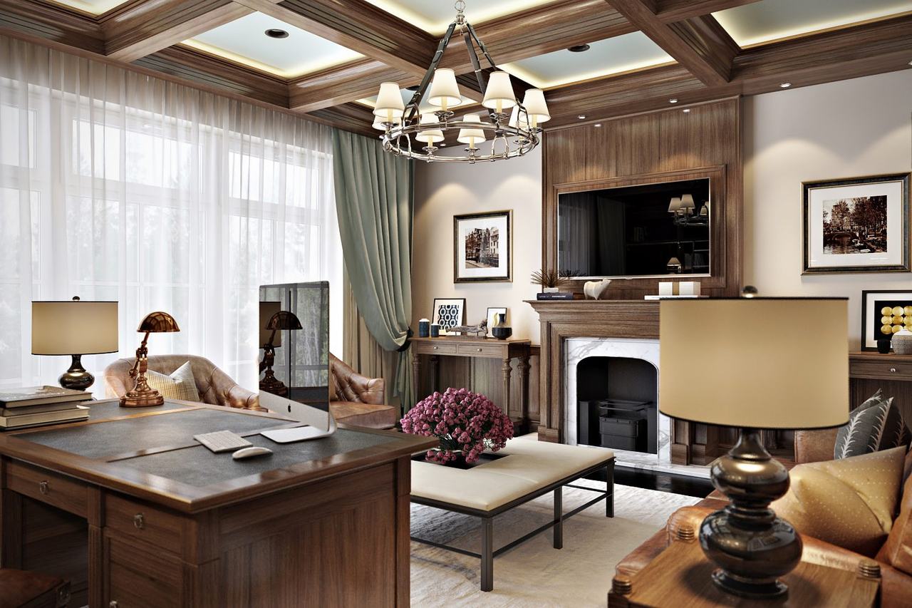 Office rendering — contemporary style spacious home office