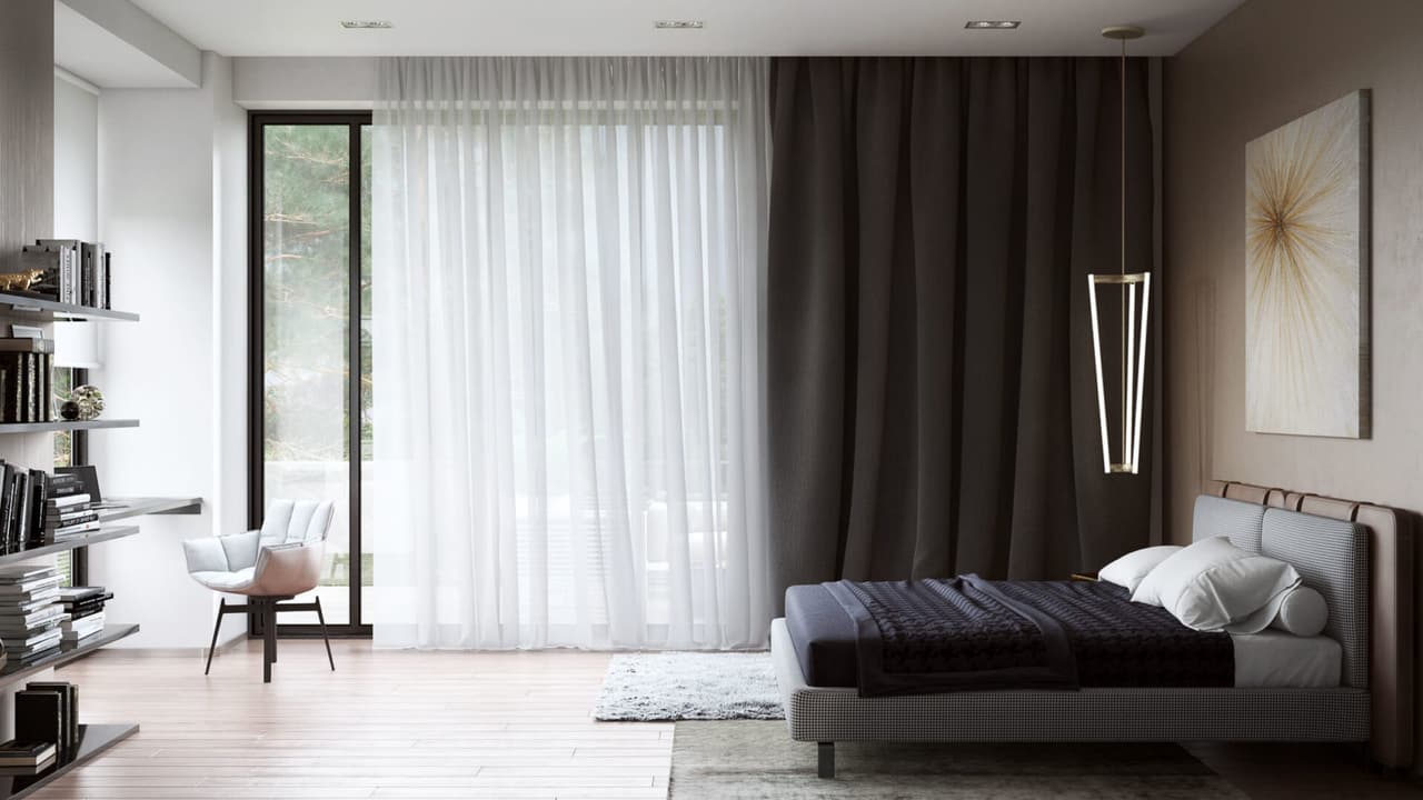 3D Visualization of Large Bedroom with a Workspace