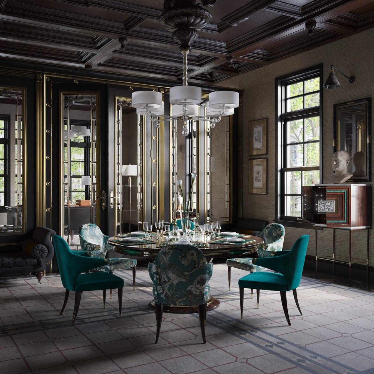 Living room render — Neo-Empire style CGI