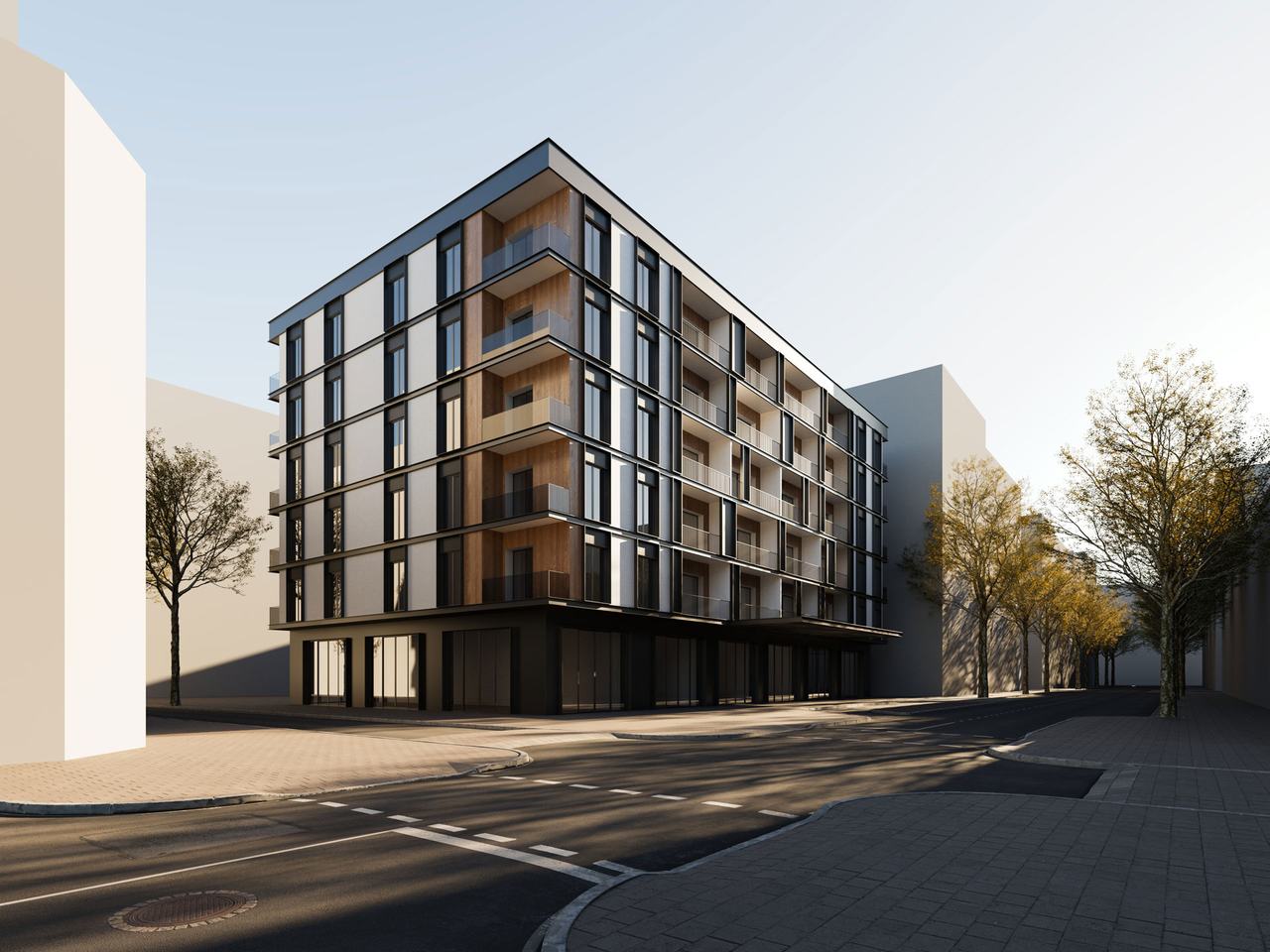 Hotel 3D rendering — texturing step architectural CGI