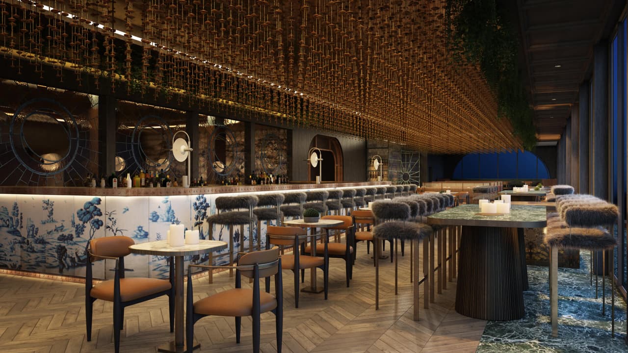 3D Rendering of a Bar in a Restaurant