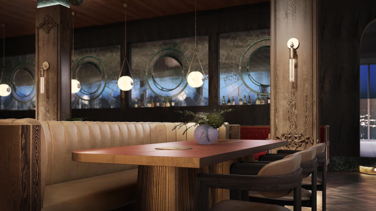 Restaurant 3D rendering — Clay table setting close-up CGI