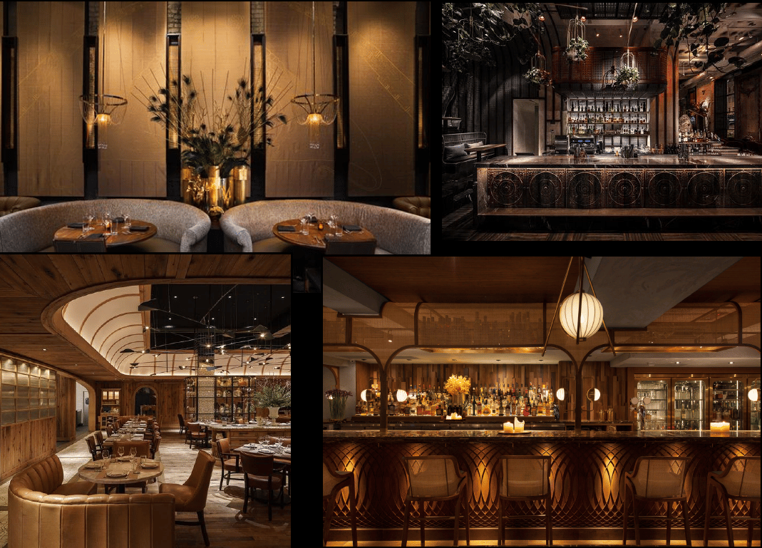 Restaurant 3D rendering — Clay lighting mood reference