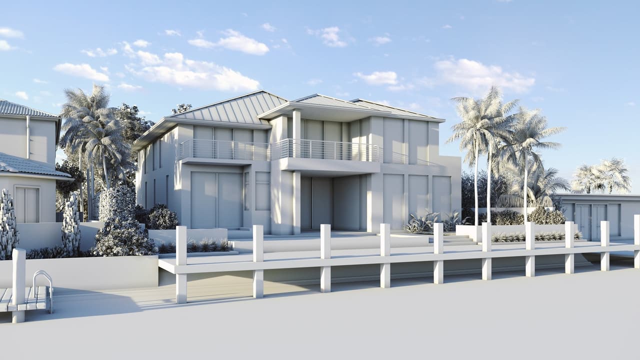 3D rendering for real estate — grayscale exterior model Florida
