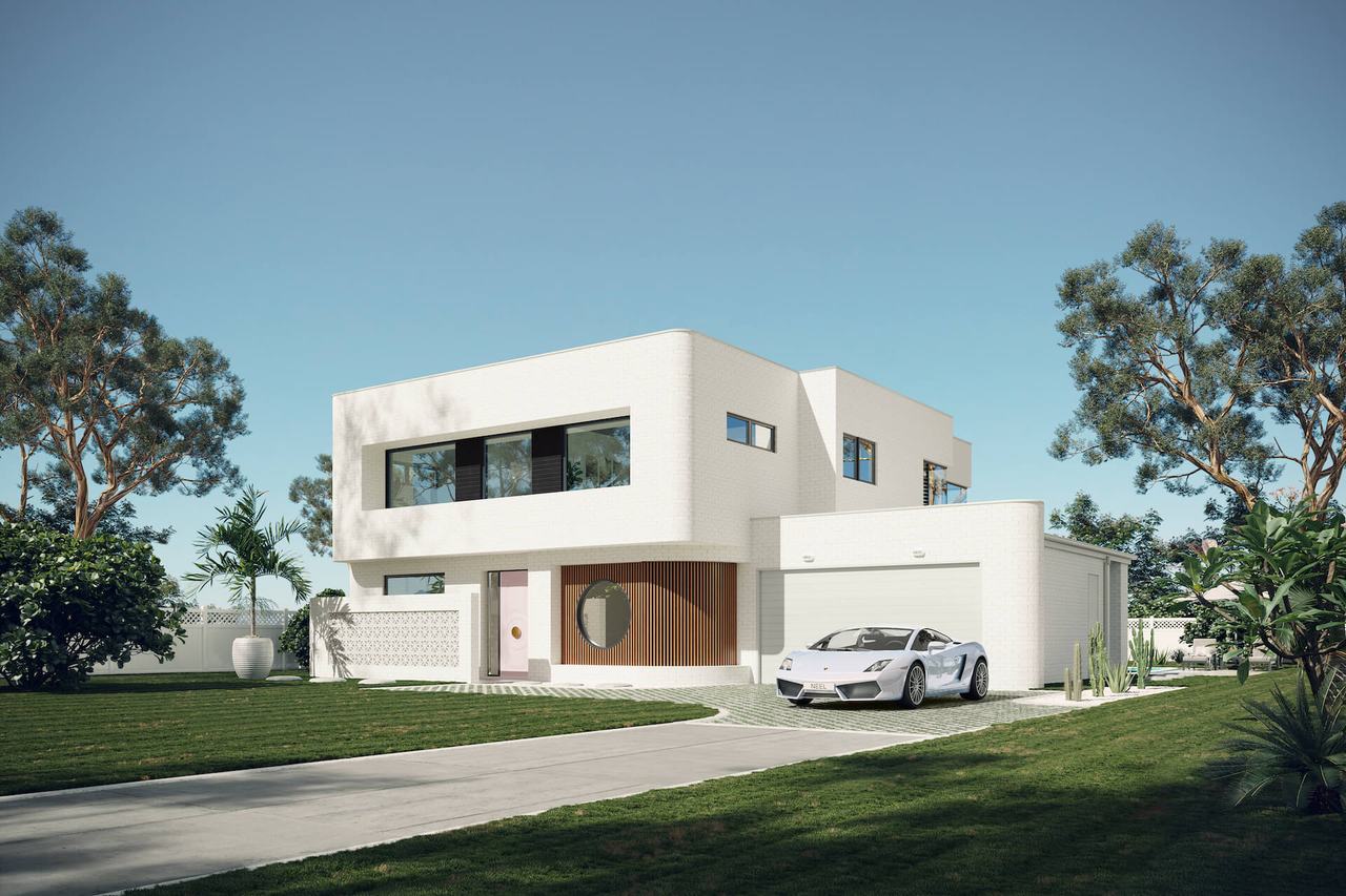3D house exterior rendering — bonus image with driveway car