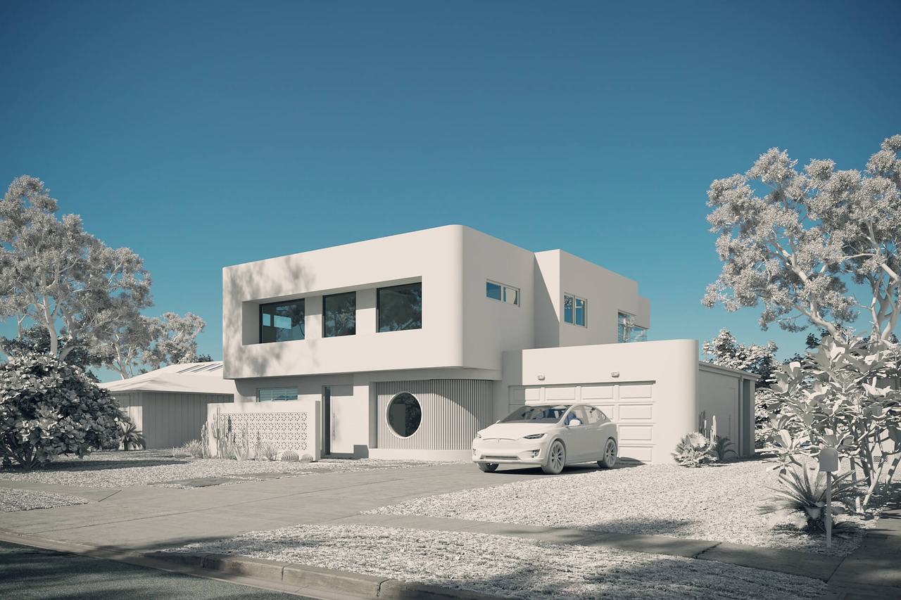 3D house exterior rendering — greyscale base render