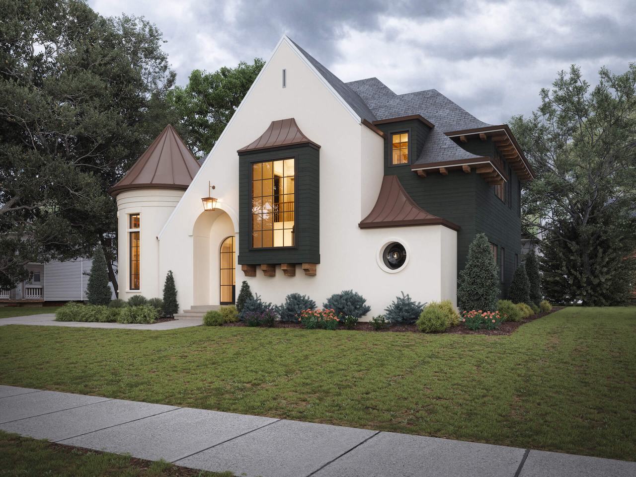Final 3D House Visualization in Cloudy Evening Setting