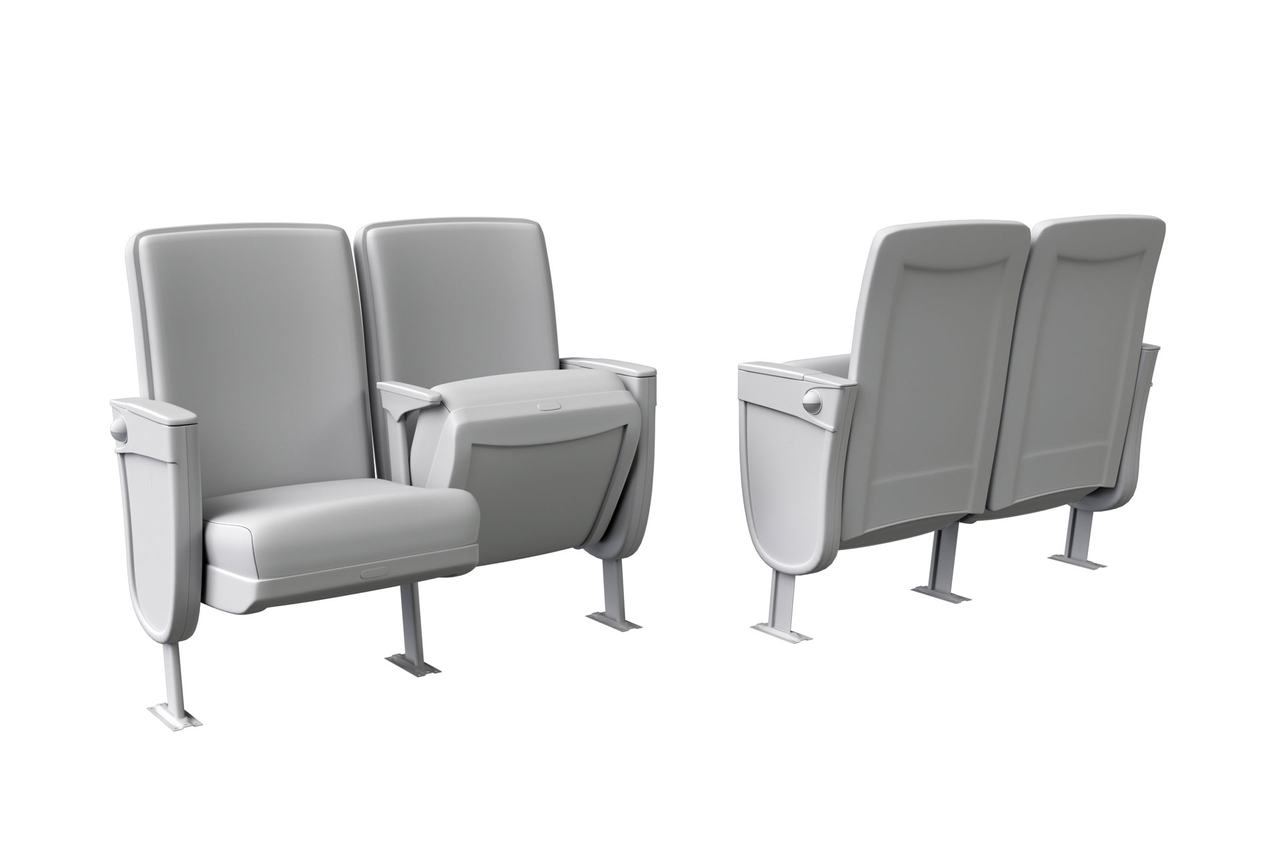 Grayscale 3D model of modern upholstered lounge chairs