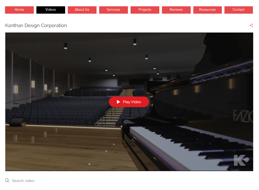 Architect website screen featuring a photorealistic 3D animation preview