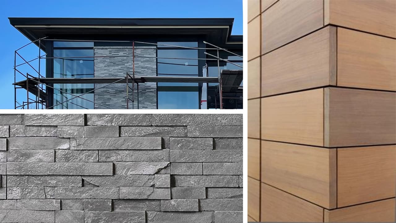 Exterior rendering materials — timber panels brick reference