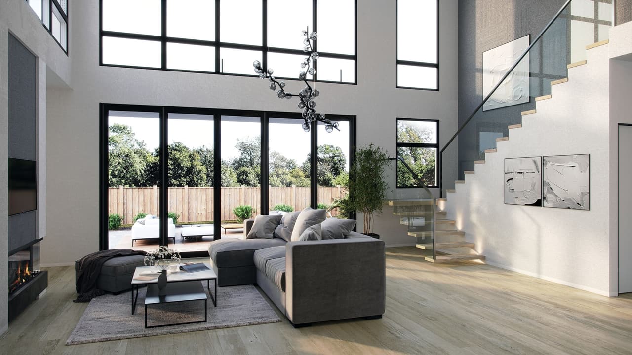 Professional interior rendering — living room California CGI