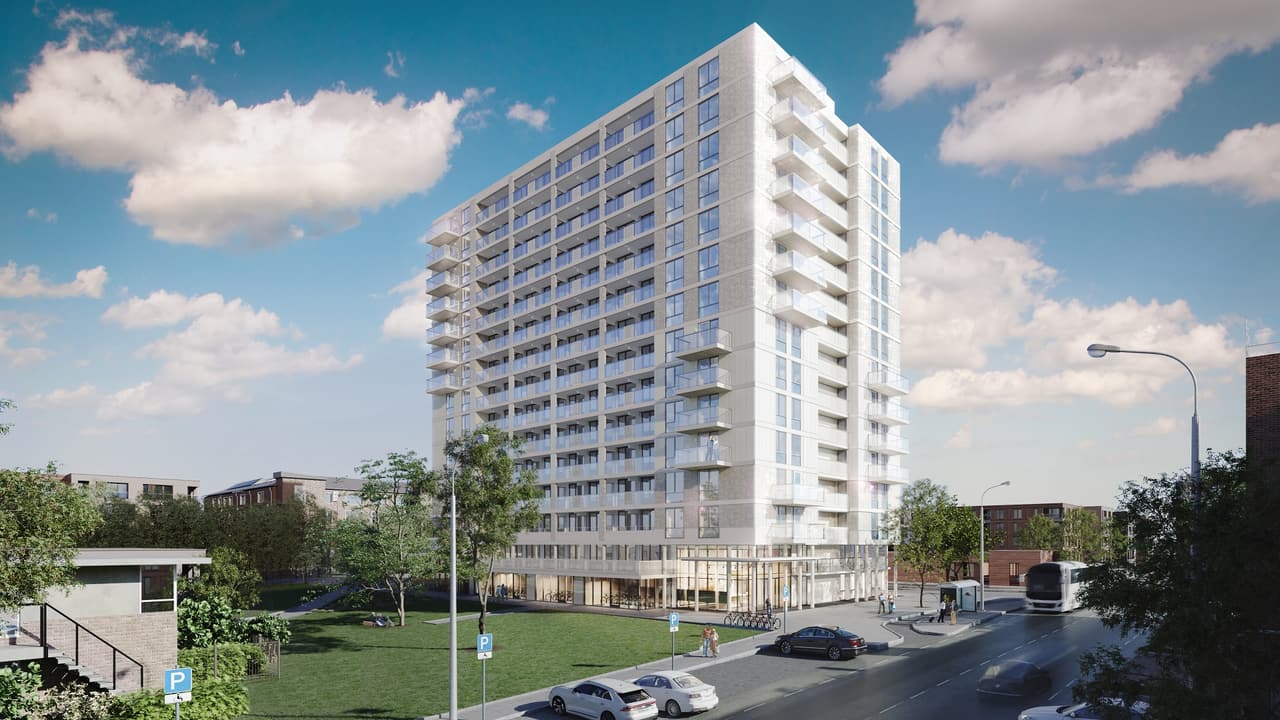 High-rise 3D Rendering Showcasing Construction Materials