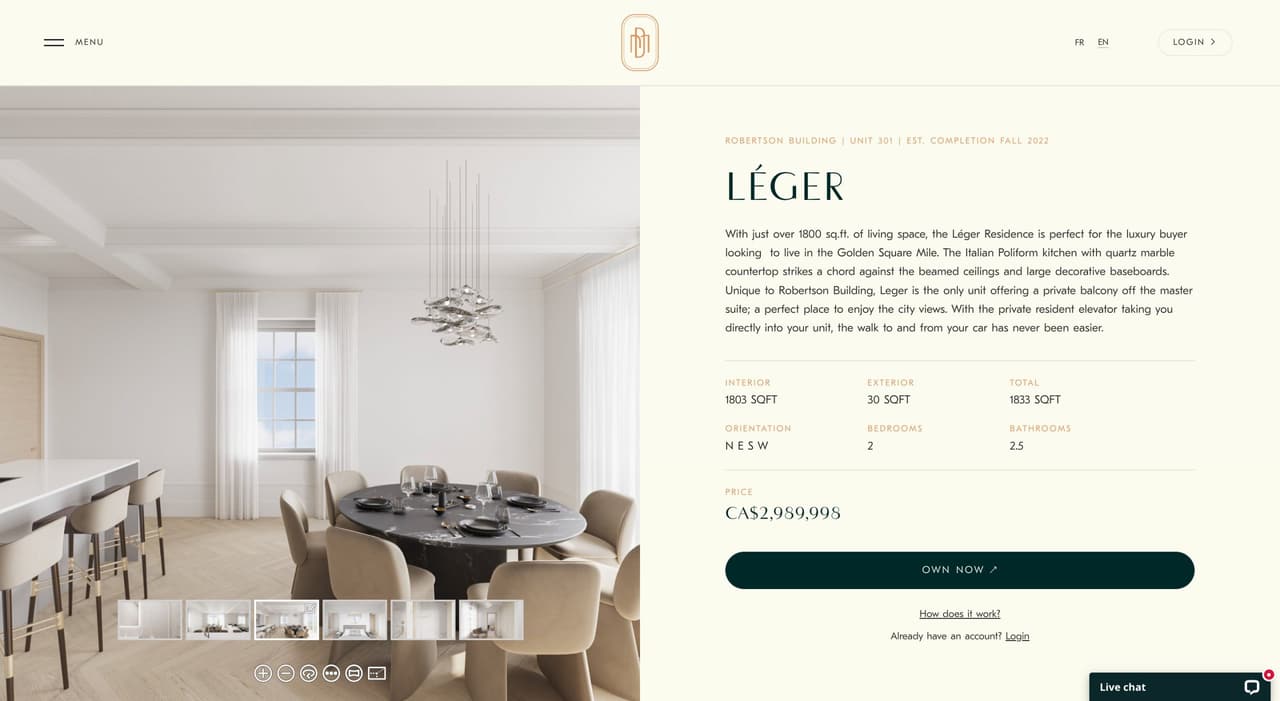 Real estate listing page showing a Leger 3D virtual tour