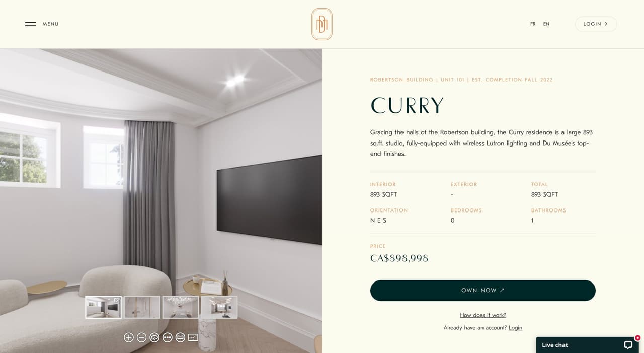 Real estate listing page showing a Curry 3D virtual tour
