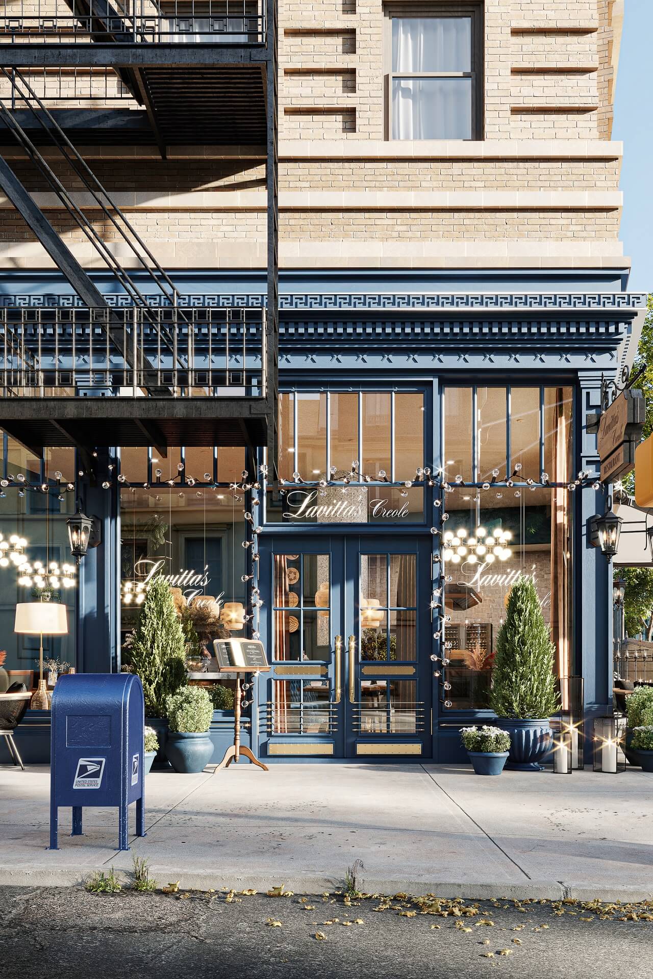 Restaurant exterior 3D visualization — Lavitta's Creole New York final CGI