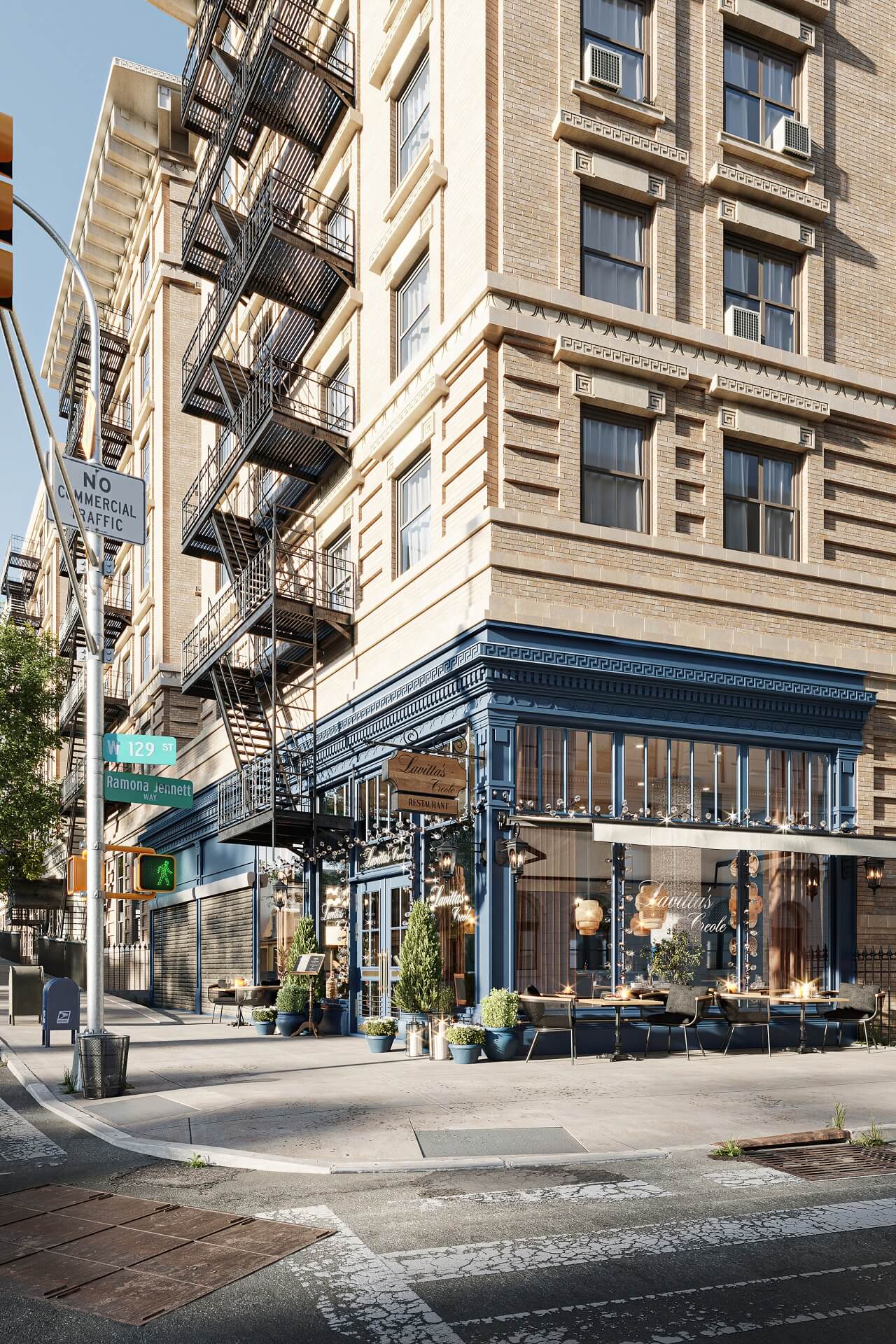 Restaurant exterior rendering — Lavitta's Creole New York final CGI