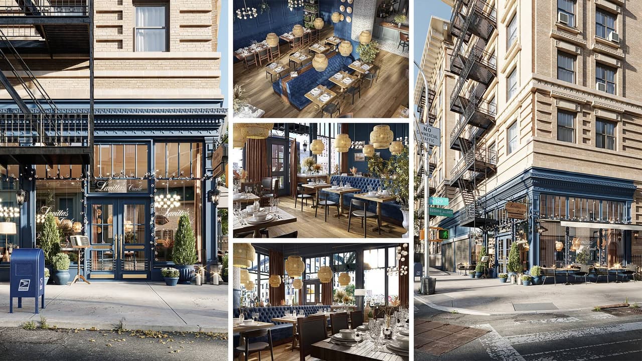 Restaurant design 3D rendering — final results Lavitta's Creole NYC