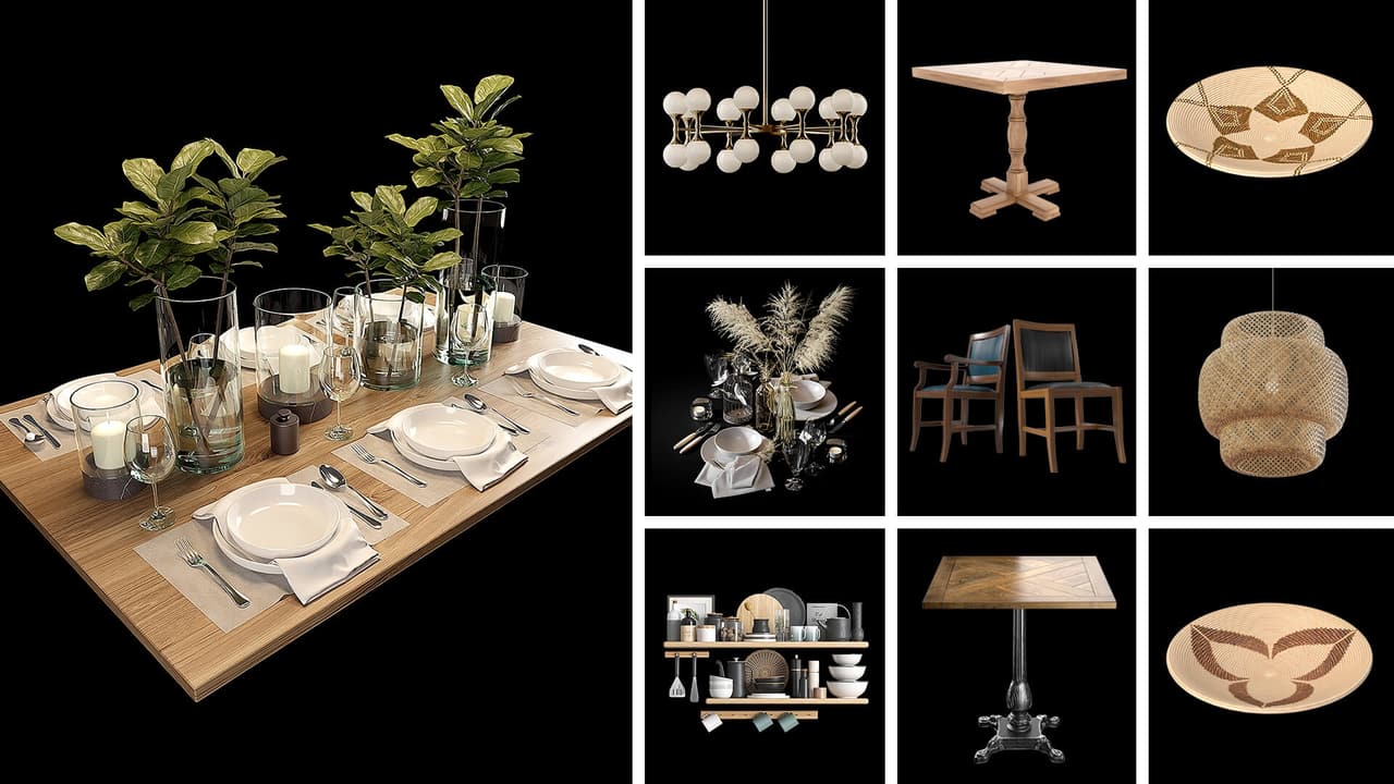 Interior rendering references — restaurant furnishings and decor