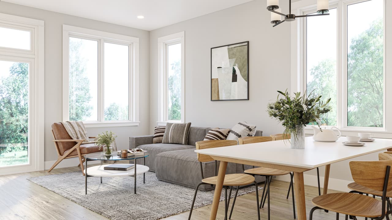 Energy-efficient Homes 3D Rendering: Kitchen-living Room Space