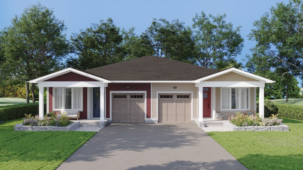 Energy-efficient Homes 3D Rendering: Stylish Semi-detached Bungalow