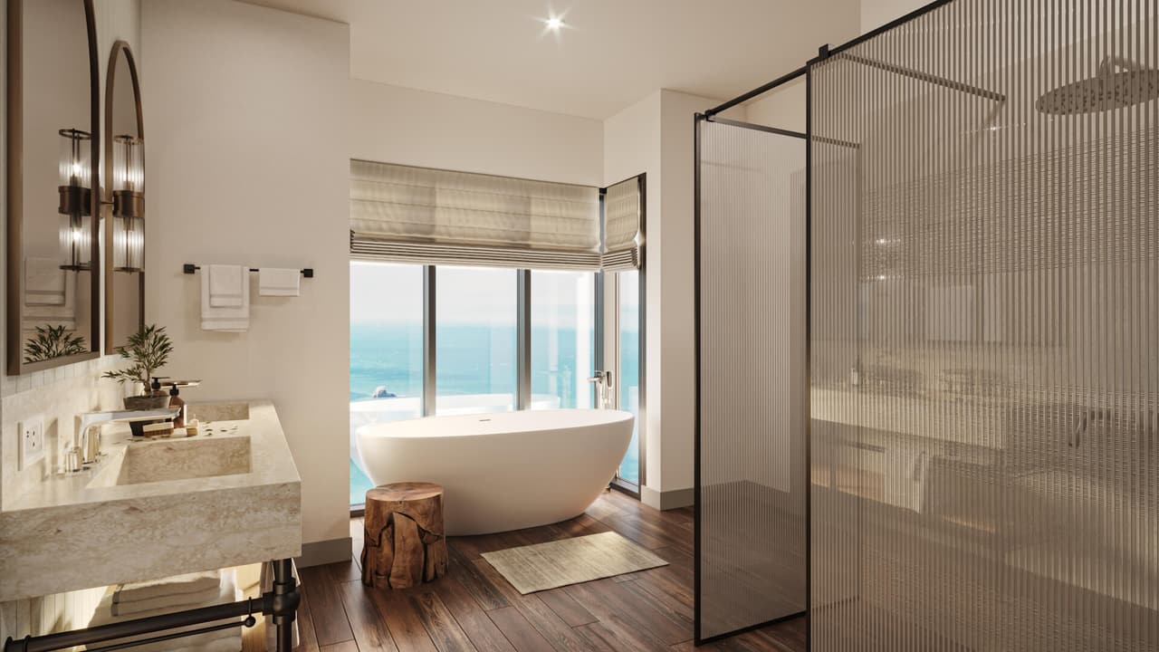 Resort bathroom CGI