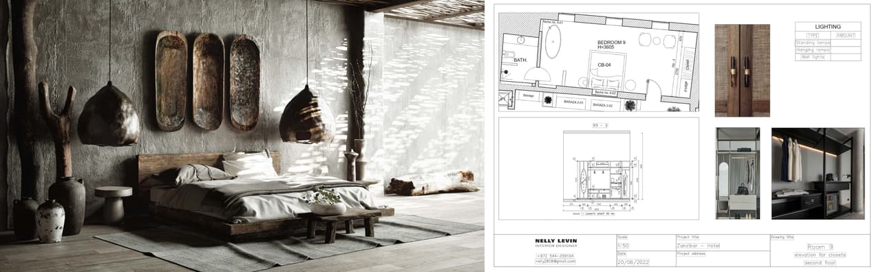 Hotel interior rendering references — plans and photos